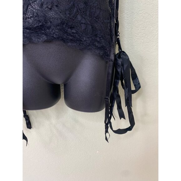 Seduction Black Lace Sheer Lingerie Tank Top Lace Up Metal Detail Size M/L - Picture 6 of 12